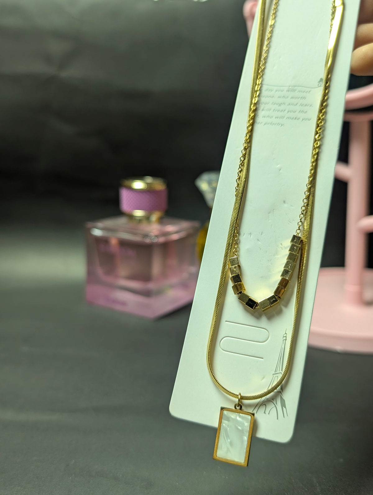 Double Layer Geometric Cube and Rectangle Pendant Necklace